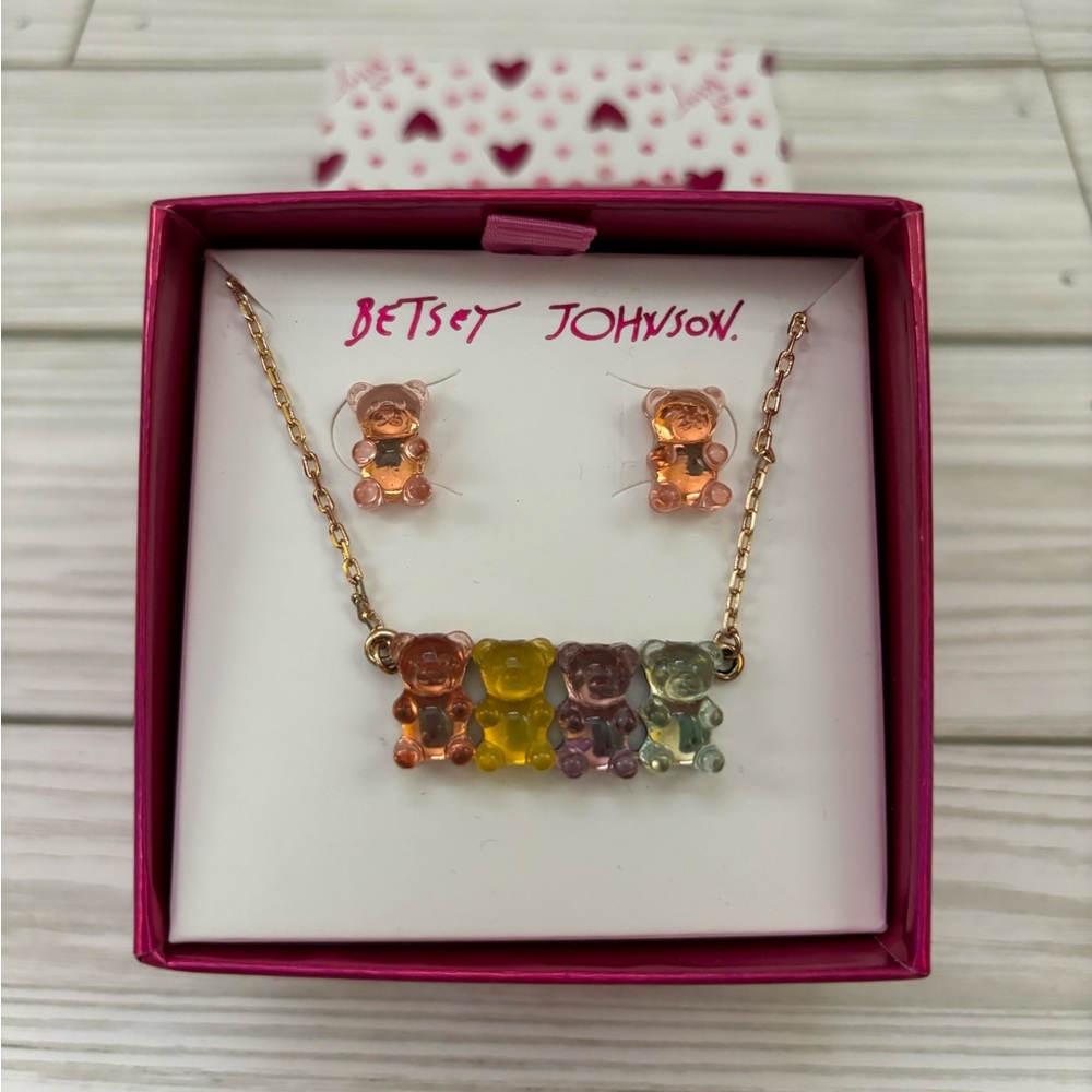 Betsey Johnson Multicolor Gummy Bear Necklace and Stud Earrings Set